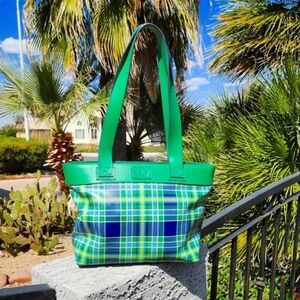 Baekgaard Womens Purple Green Yellow Plaid Top Handle Shoulder Bag‎